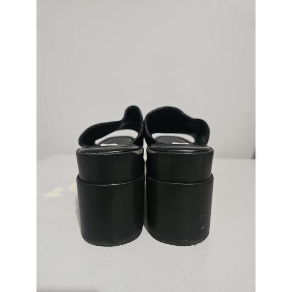 Steve Madden Black Platform Wedge Sandal Womens 7 Slip On Square Toe - Picture 3 of 15